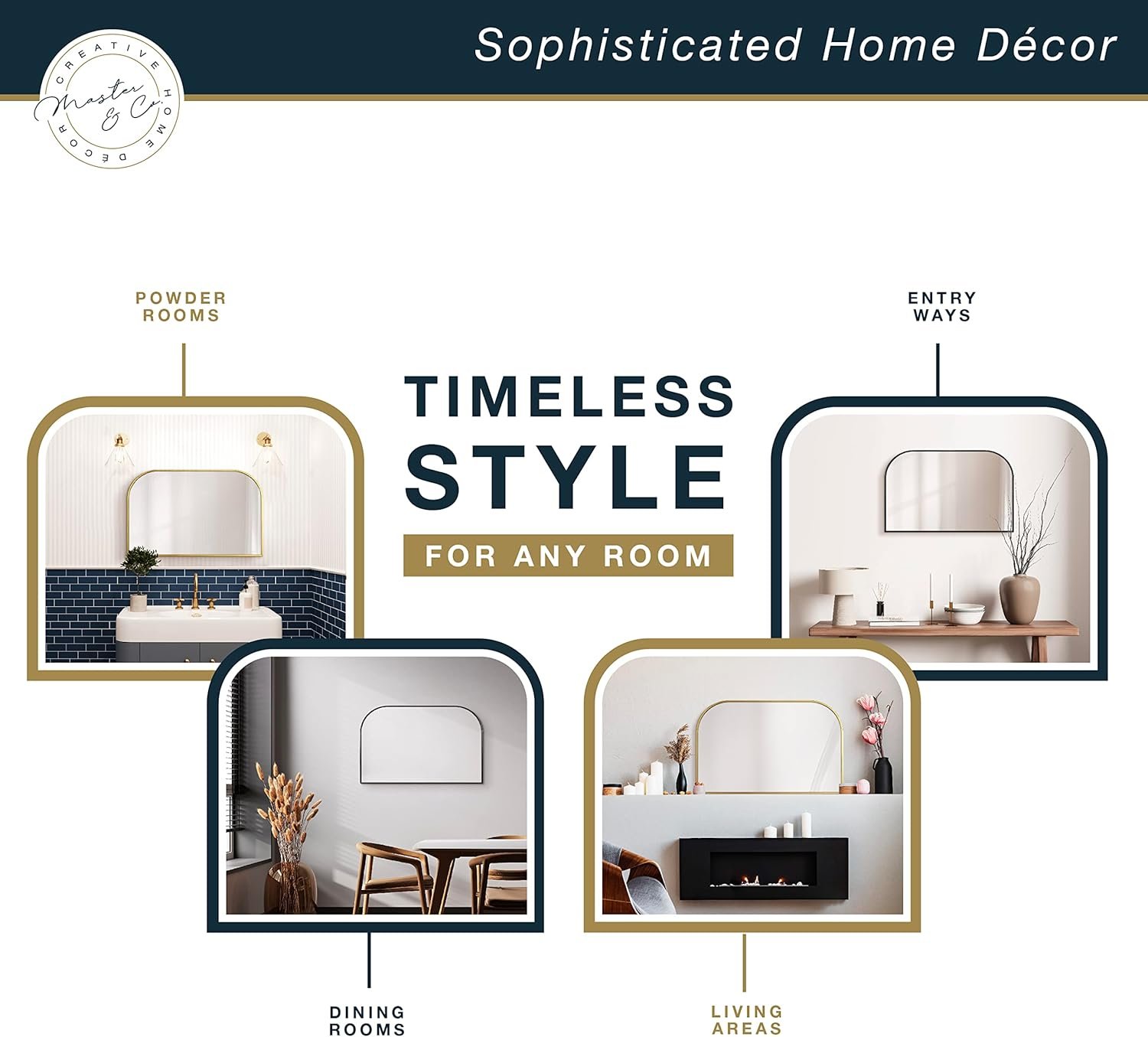 Order the best MCS Master & Co. Modern Metal Large Wall Mirror, Mantle Arch Mirror for Minimalist Home Decoration Living Room, Bedroom, or Bathroom, 36 x 32 inches, Brass - Image 8