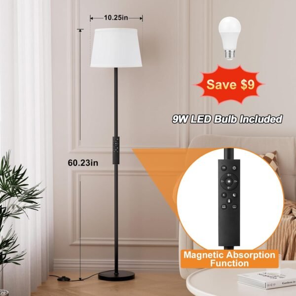 Order affordable Modern floor lamp with adjustable brightness, remote control, black, LED bulb, white tint, footswitch, easy assembly - Image 3