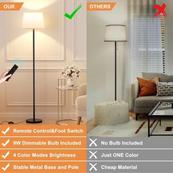 Order affordable Modern floor lamp with adjustable brightness, remote control, black, LED bulb, white tint, footswitch, easy assembly - Image 7