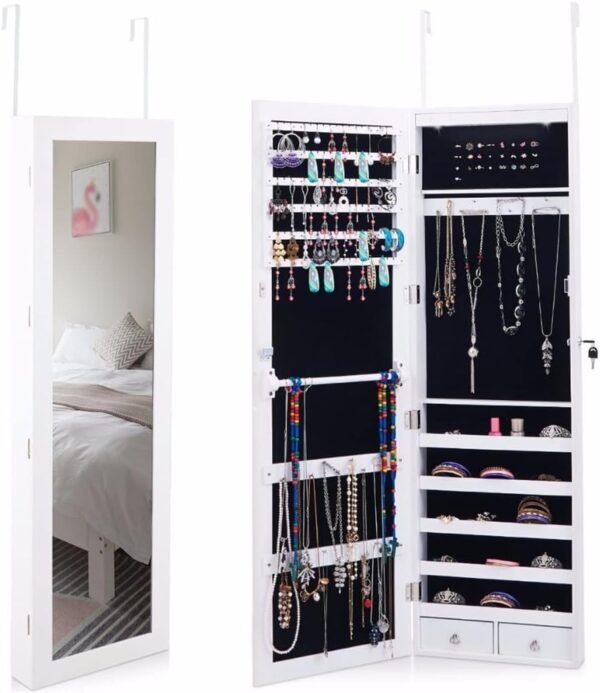 Order the best Wall Mounted Jewelry Cabinet Lockable Wardrobe Organisation LED Light Home Furniture - Image 4