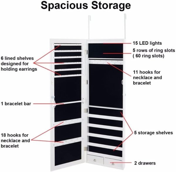 Order the best Wall Mounted Jewelry Cabinet Lockable Wardrobe Organisation LED Light Home Furniture - Image 6