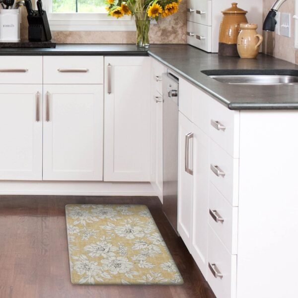 Grab the best Laura Ashley-Anti-Fatigue Kitchen Mat | Flower Design Iris | Stain, Water, Fade Resistant | Cooking and Standing Relief | Anti-slip Backing | 17.5" x 32" | Tan Iris - Image 3