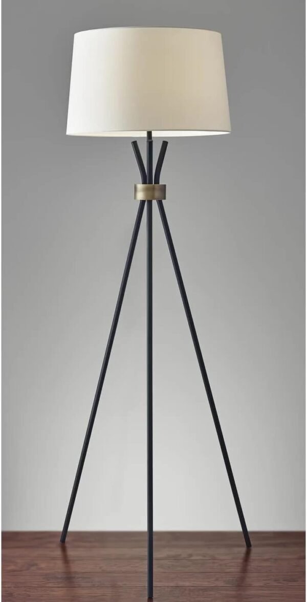 Grab recommended Adessso 3835-01 Benson Floor Lamp, 60 inch, 150w Incandescent Concentration, Equivalent CFL, Black w/Antique Brass Accent, 1 Tripod Lamp - Image 3