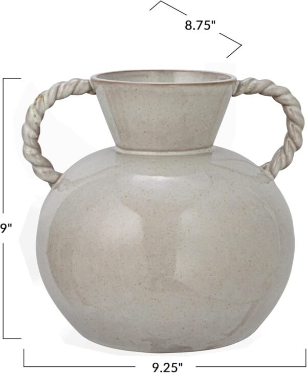 Buy affordable Bloomingville 9.25 Stoneware Indian Vase with Twisted Handle and Reactive GL Drug, Cream Color - Image 3