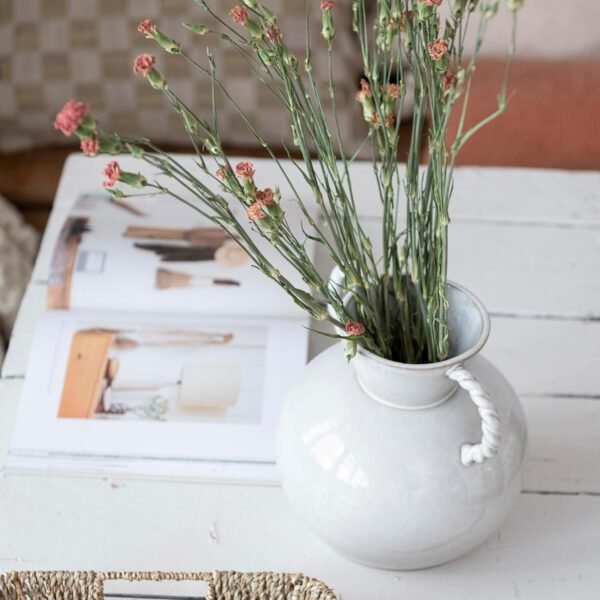 Buy affordable Bloomingville 9.25 Stoneware Indian Vase with Twisted Handle and Reactive GL Drug, Cream Color - Image 9