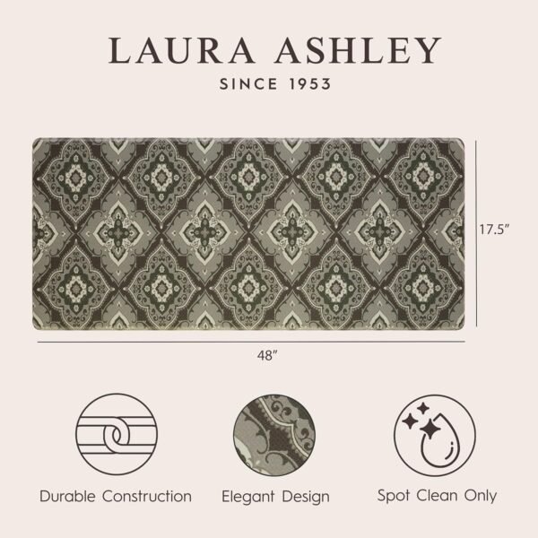 Grab high-quality Laura Ashley-Anti-Fatigue Kitchen Mat, Allie Medallion Design, Stain, Water & Fade Resistant, Cooking & Standing Relief, Non-Slip Backing, Mishes 17.5"x48", Dark Grey Alley - Image 3