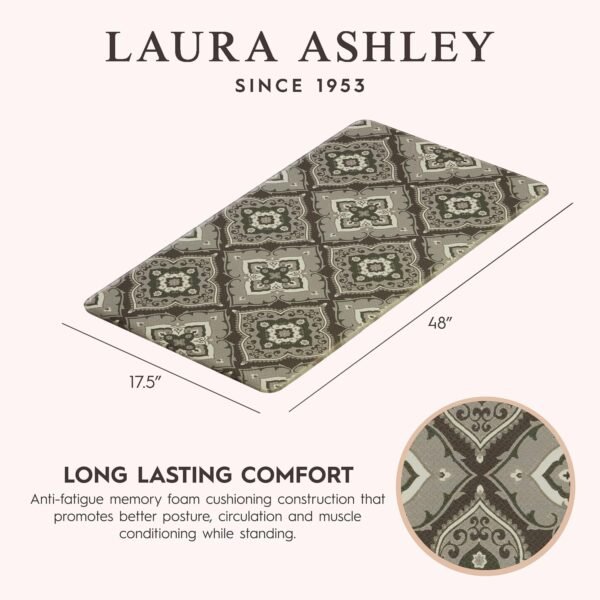 Grab high-quality Laura Ashley-Anti-Fatigue Kitchen Mat, Allie Medallion Design, Stain, Water & Fade Resistant, Cooking & Standing Relief, Non-Slip Backing, Mishes 17.5"x48", Dark Grey Alley - Image 5