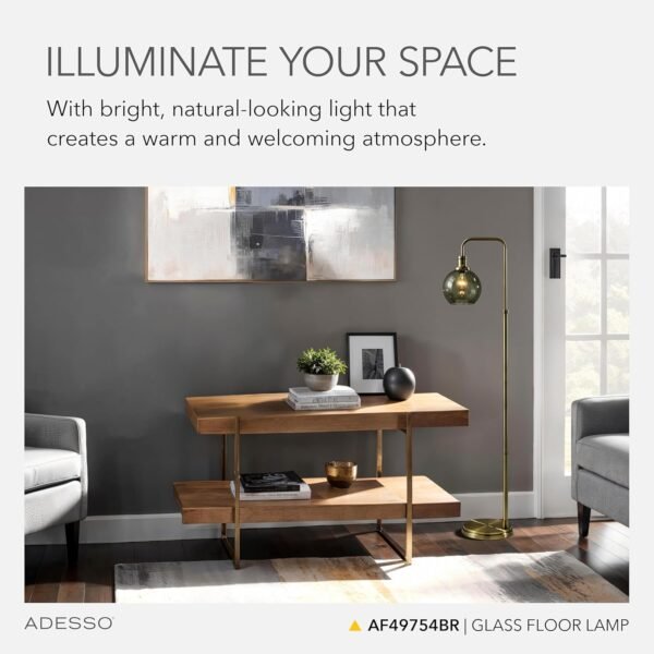 Order high-quality Adessso Gloves Antique Brass Finish Smoked Glass Floor Lamp - 60-inch Height, 10.5-inch Width Base - Image 3