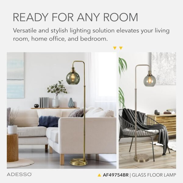Order high-quality Adessso Gloves Antique Brass Finish Smoked Glass Floor Lamp - 60-inch Height, 10.5-inch Width Base - Image 4