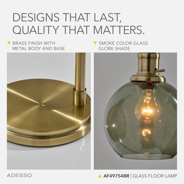 Order high-quality Adessso Gloves Antique Brass Finish Smoked Glass Floor Lamp - 60-inch Height, 10.5-inch Width Base - Image 5