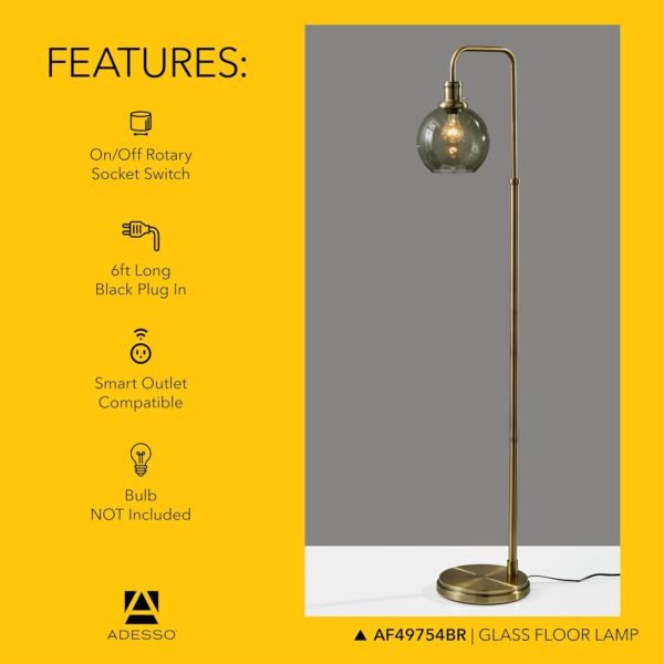Order high-quality Adessso Gloves Antique Brass Finish Smoked Glass Floor Lamp - 60-inch Height, 10.5-inch Width Base - Image 6