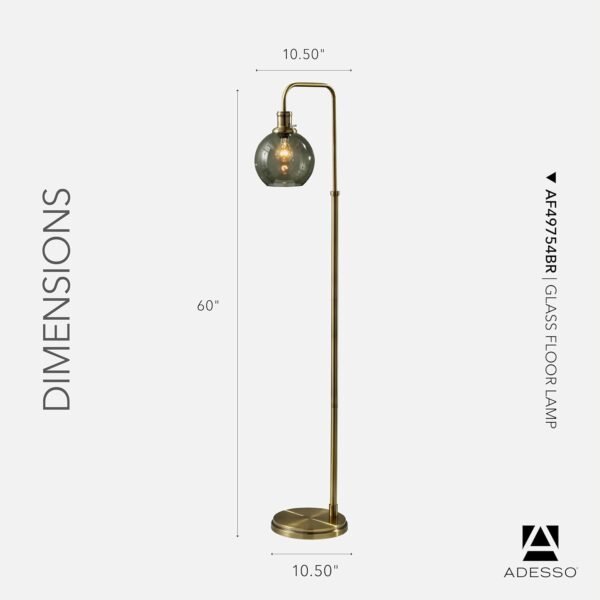 Order high-quality Adessso Gloves Antique Brass Finish Smoked Glass Floor Lamp - 60-inch Height, 10.5-inch Width Base - Image 7