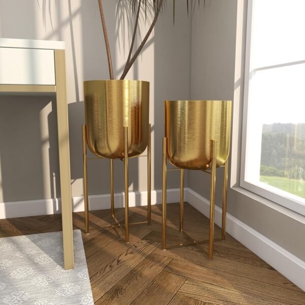 Grab affordable Cosmopolitan Methane Indoor Outdoor Aposition Dome Large Approval Pot, Removable Stand, Set of 2 Plans 19", 22" H, Gold - Image 7