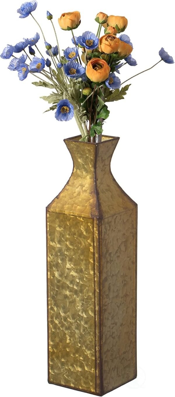 Buy affordable 20 inch antique style metal gold floor vase for entrance, living room, dining room, home decor, centerpiece, decorative, vintage style elegant statement, medium - Image 2