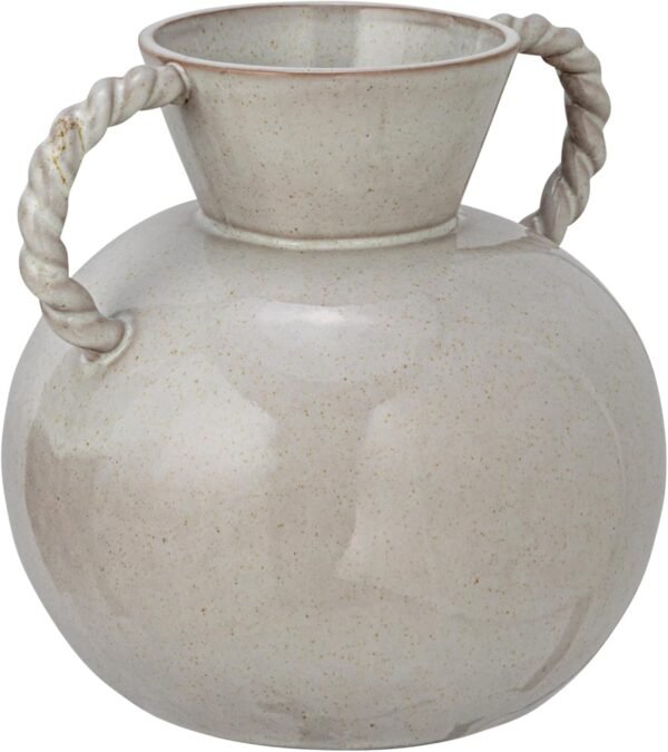 Buy affordable Bloomingville 9.25 Stoneware Indian Vase with Twisted Handle and Reactive GL Drug, Cream Color - Image 2