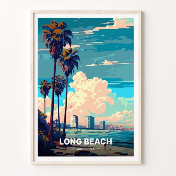 Buy affordable California Long Beach Travel Poster, Wall Art Decoration, Cityscape Illustration, Art Enthusiast Gift, Home Decoration Ideas - Image 2