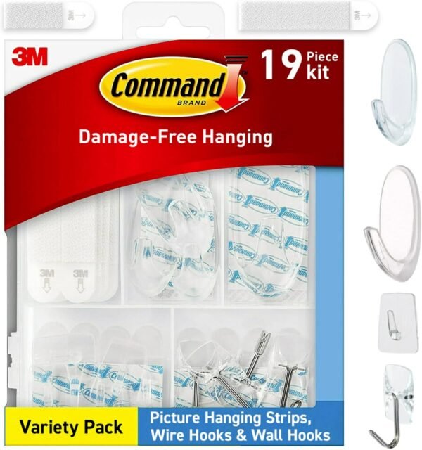Buy affordable Command clear variety packs containing 8 pairs of image hangers, 4 clear wire hooks, 11 wall hooks, 11 wall hooks for hanging decoration, Command strips do not damage up to 19 items - Image 2