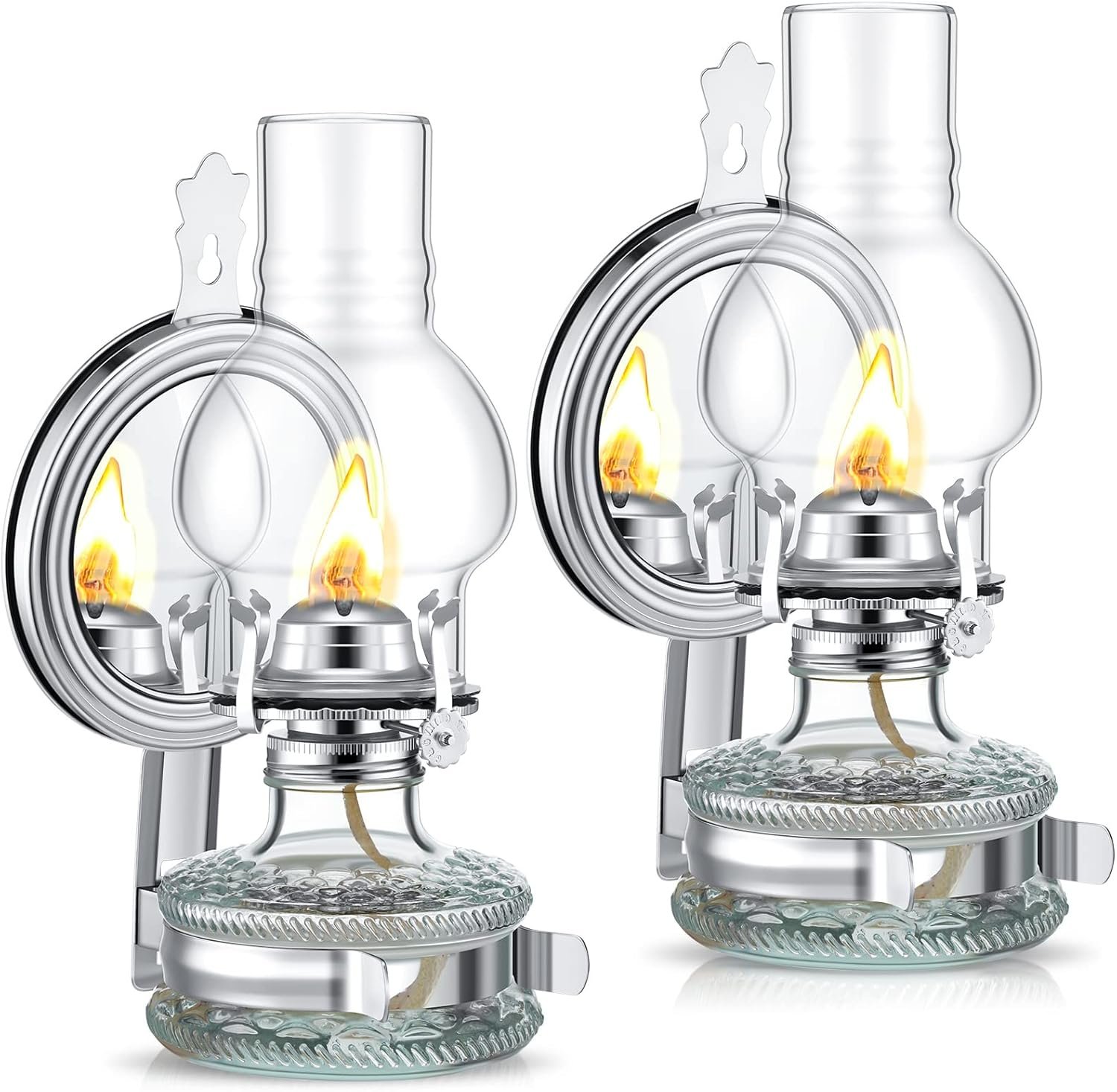 Buy high-quality YEXIYA 2 PCS Large Kerosene Lamplayntun Chamber Oil Oil Wall Mount Vintage Glass Transparent Kerosene Lamp Rustic Indoor Home Decoration Lighting (Silver) Oil Wick - Image 2