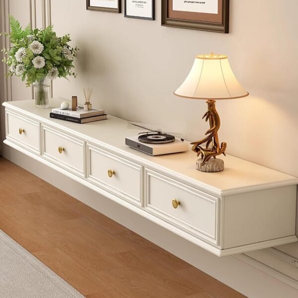 Buy recommended Modern wall mounted TV unit Worm White American Style Floating Media Shelf, Space-saving Storage Cabinet for Living Room, 140cm/55.1in, Stylish and functional design. - Image 2