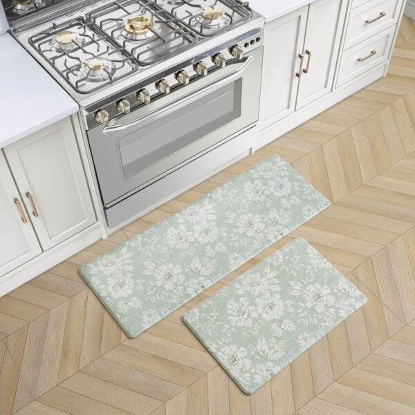 Buy the best Laura Ashley-Anti-Fatigue Kitchen Mat, Iris Floral Design, Stain, Water & Fade Resistant, Cooking & Standing Relief, Non-Slip Backing, 2 Piece Set, Sage Green Iris - Image 2