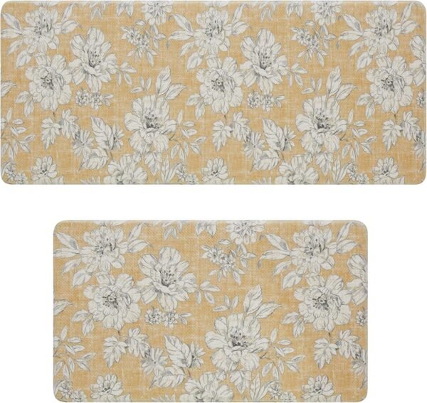 Buy the best Laura Ashley-Anti-Fatigue Kitchen Mat, Iris Floral Design, Stain, Water & Fade Rostant, Cooking & Standing Relief, Non-Slip Backing, 2 Piece Set, Tawny Yellow - Image 2