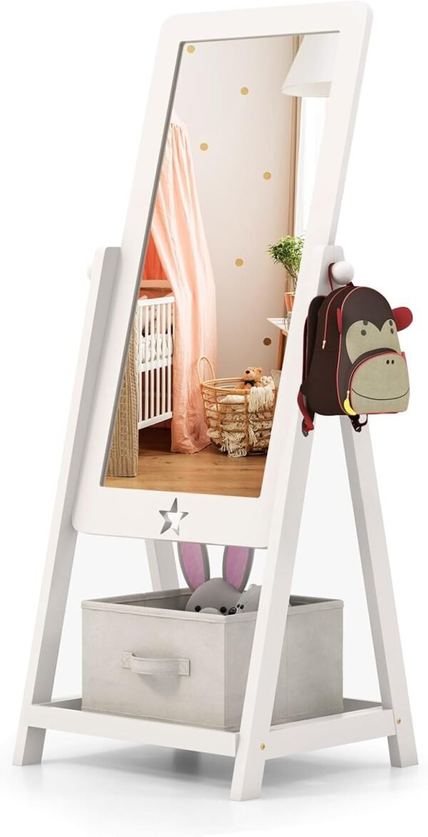Explore affordable Freestanding child mirror, glass grinding toddler dressing mirror with storage box for shoes and accessories, adjustable child mirror full length for girls (white) - Image 2