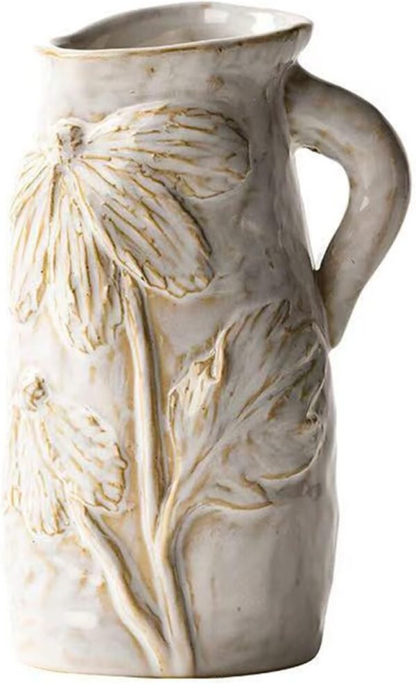 Explore affordable Small White Ceramic Vase Modern Wabi Sabi Ceramic Flower Vase, Unique Art Family for Flowers with Handle, Handmade Free Hoh for Home Decoration - Image 2