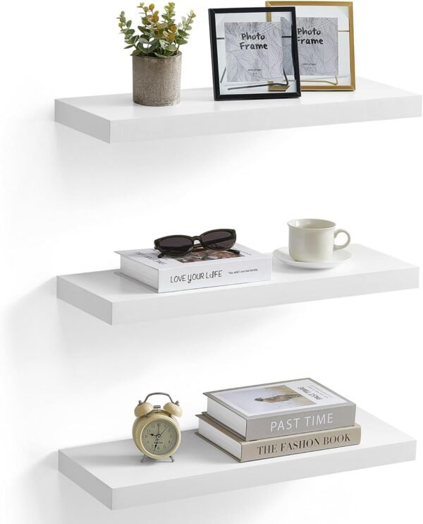 Explore affordable Vasagle Wall Shelf 3 Set, Floating Shelf, 8 x 23.6 x 1.5 inch, Display Shelf for Picture Frame, Decoration, Hanging Shelf for Living Room, Kitchen, White ULWS057W01 - Image 2