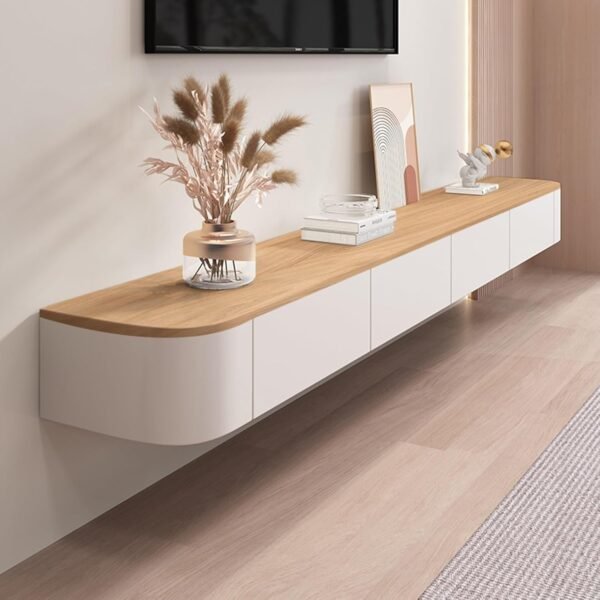 Explore affordable Wall-mounted floating TV stand, 160cm media console with cable management, latest storage shelves for living room and bedroom, stylish wood design, space-saving solution - Image 2