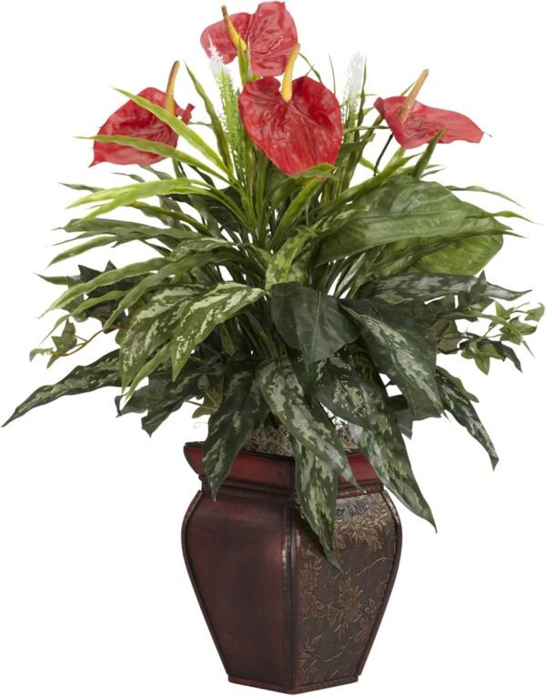 Explore high-quality Decorative vases with silk plants almost natural mixed greens and anthurium - Image 2