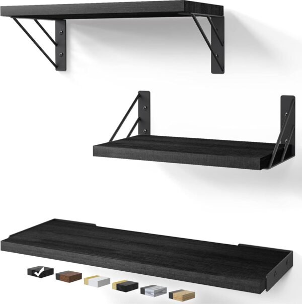 Explore recommended Baika wall shelf for bedroom decoration, floating wall for living room kitchen storage, rustic wooden floating shelf for children's books, corner shelf for bathroom, office (set of 3) - Image 2