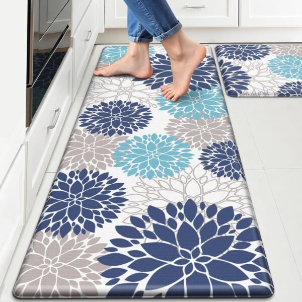 Explore recommended Floor Kitchen Mat, Anti-Fatigue Mat for Kitchen Floor, Kitchen Decoration and Accessories Sink, Office, Laundry, 17.3" x 30" + 17.3" x 47", Blue and White 2 Slip Washable Mat Set Set - Image 2