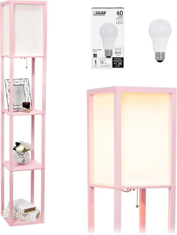Explore recommended Simple Design LF1014-LPK-LB 3 Shelf Etagger Organizer White Linen Shaded Storage Floor Lamp - Image 2