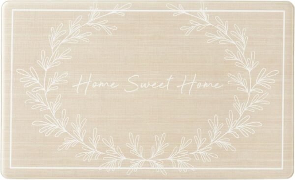 Explore the best Martha Stewart Bloomfield Home Sweet Home Leaf Frame Kitchen Mat, Comfort Standing Mat, Non-slip Backing, Water Resistant, Beige, 18"X30" - Image 2