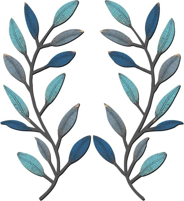 Explore the best ZHENGMY 2 Piece Metal Tree Leaf Wall Decoration Vine Olive Branch Leaf Wall Art Living Room, Hallway Wall Decoration Outdoor Decoration (Vintage Blue) - Image 2