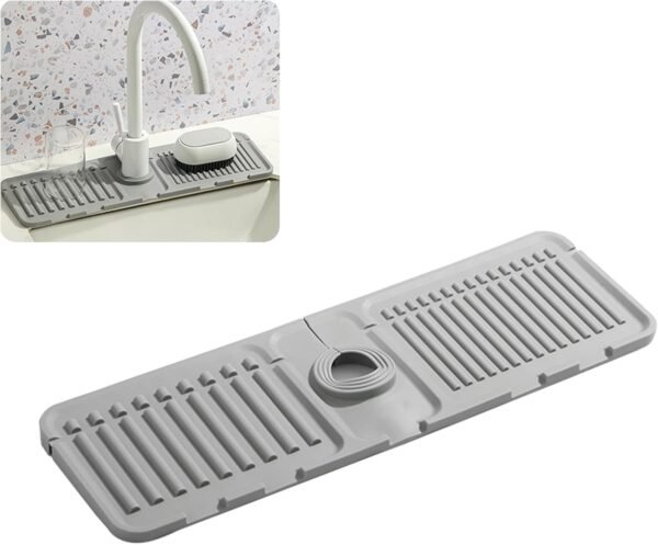 Grab affordable Faucet Mat for Kitchen Sinks-2024 Upgraded Premium Silicone Splash Guard with Fast Drying Characteristics - Protective Sink Tray (1, Gray) Perfect for Kitchen and Bathroom Stone Sinks - Image 2