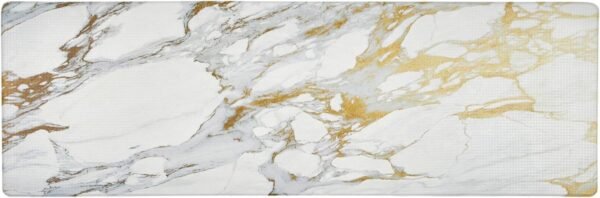 Grab affordable Home Dynamics Cozy Modern Marble Runner Antifatig Kitchen Mat, Non-slip Floor Mat, Padded Standing Desk Mat, Gold/White, 17.5"x55" - Image 2