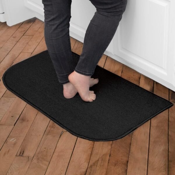 Grab affordable Ritz Solid Accent Rug: 18"x30" Stain-resistant Kitchen or Living Room Floor Mat, Latex Backing, Machine Washable, Black - Image 2