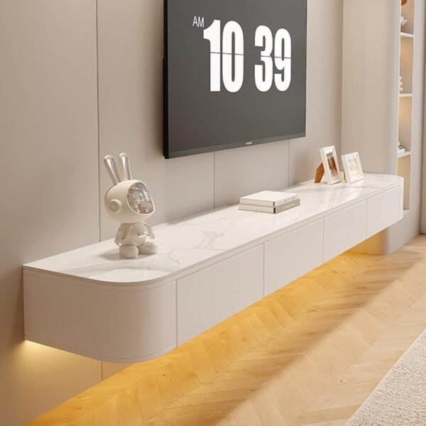 Grab affordable Wall mounted floating TV stand cabinet with cable management and storage shelf for living room and bedroom - Stylish white design (86.6 inches) - Image 2