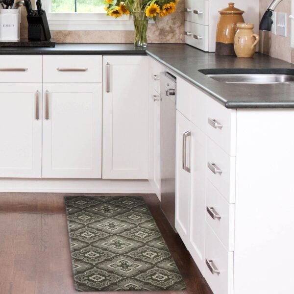 Grab high-quality Laura Ashley-Anti-Fatigue Kitchen Mat, Allie Medallion Design, Stain, Water & Fade Resistant, Cooking & Standing Relief, Non-Slip Backing, Mishes 17.5"x48", Dark Grey Alley - Image 2