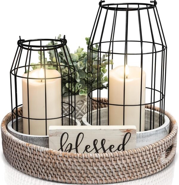 Grab high-quality Rustic Farmhouse Lantern Decorative Decoration Set 2 - Stylish Decorative Lantern, Fireplace Mantle, or Kitchen Dining Table for Living Room - Modern Luxury Beauty for Auto Home - Image 2