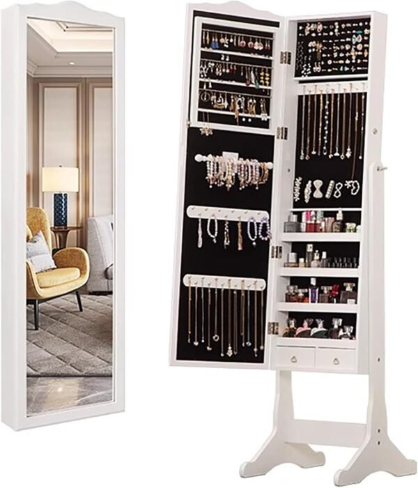 Grab recommended Jewelry Cabinet Armour Woar with Storage and Full Length Mirror - Freestanding Organizer for Necklace and Earrings, Flamel Design Design - Image 2