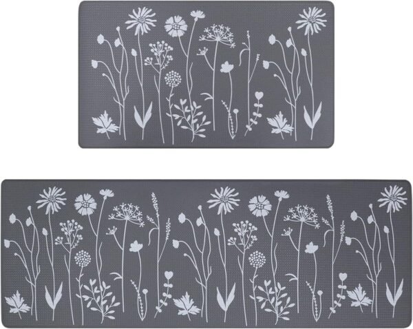 Grab recommended Rempry 2 PCS Kitchen Rug and Mat, Anti-fatigue Floor Mat with Cushion, PVC Non-Slip Waterproof Kitchen Rug Set Kitchen, Office, Sink 17"x47"+17"x29" (Grey) - Image 2