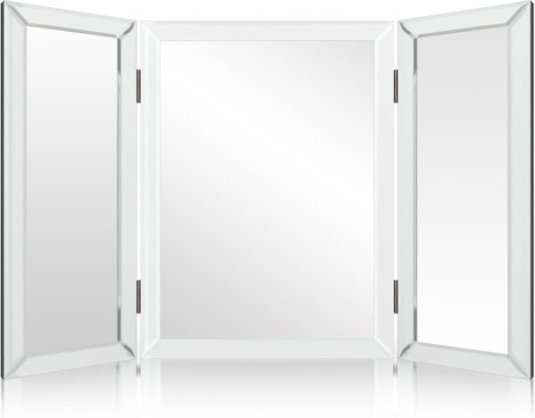 Order affordable 3-way mirror, tri-hold mirror, 3-way vanity, 3-way fold, tri-fold, braided hair, 3-way, 3-sided, 3-panel, triple, table top, bathroom, bedroom, makeup, self-hair cut, 360, 21 x 31 inch - Image 2