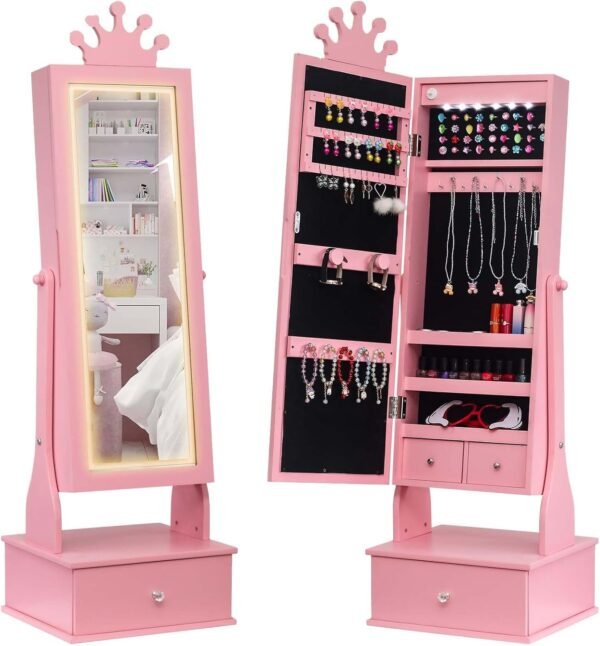 Order affordable Full length magic, Free Stand Miraku with Storage Drawer, Kids Vanity Dress Up Jewelry Organizer, 46 inch Jewelry Alimo Ybit Day, Girls Christmas Gift (Pink) (Pink) Kids Jewelry Cabinet - Image 2