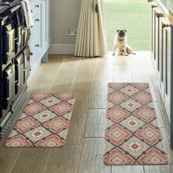 Order affordable Laura Ashley-Anti-Fatigue Kitchen Mat Set, Allie Medallion Design, stain, Water & Fade Resistant, Cooking & Standing Relief, Non-Slip Backing, Measurements 17.5"x48" and 17.5"x28", Rust Allie - Image 2