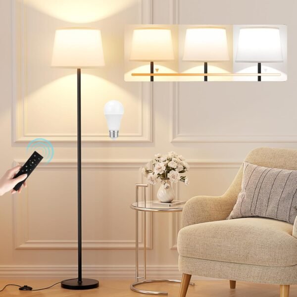 Order affordable Modern floor lamp with adjustable brightness, remote control, black, LED bulb, white tint, footswitch, easy assembly - Image 2