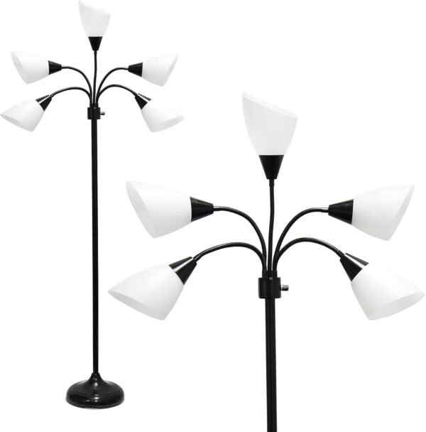Order affordable Simple Design LF2006-BAW 67" Contemporary Multi-Head Medusa 5 Light Adjustable Goose Neck Black Floor Lamp Shade for Kids Bedroom Playroom Living Room Office - Image 2