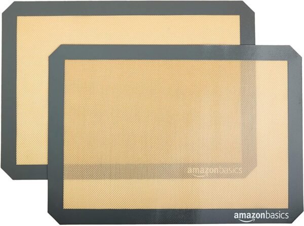 Order recommended Amazon Basics Silicone Rectangular Baking Mat, Non-stick Reusable Oven Bakeware, 16.5"x11.6", New Beige/Grey, Pack of Pack 2 - Image 2