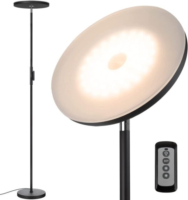Order recommended Jofofo Floor Lamp, 30W/2400LM SKY LED Modern Torchiere 3 Colors Temperature Ultra Bright Stonding Pole Light with Remote & Touch Control for Living Room, Bedroom, Office (Black) - Image 2